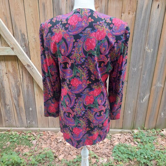 Pappagallo Blazer Jacket Womens Sz 8 Paisley Floral Print Vintage 80s 90s - Picture 2 of 4